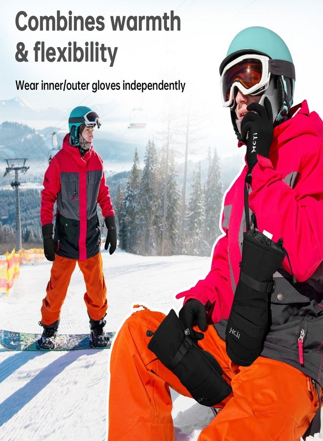 MCTi 2 in 1 Winter Ski Gloves for Men, Waterproof Snowboard Gloves, Thick Ski Mittens & Fleece Glove Liners, 2 Pairs - Image 4